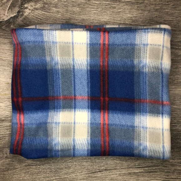 Blue Plaid Tartan red stripe gaiter neck warmer fleece Scarf Tube Earmuff cowl - Picture 1 of 10